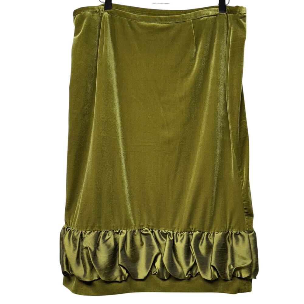 Grace Elements Size 12 Olive Green Velvet Velour Skirt Ruffle Bubble Hem Holiday - Picture 2 of 6